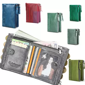 RFID Protection Full Grain Leather Wallet Clutch Purse Coin Card ID Organiser - Picture 1 of 23