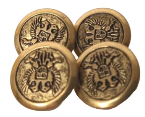 4 Pk Vintage Original Double Headed Eagle 3/4"D Gold Tone Uniform Round Button - Picture 1 of 9