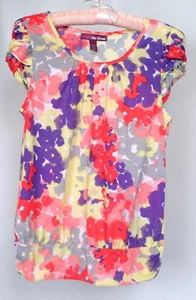 Epic Threads Girls Purple Yellow Pink Floral Short Sleeve Shirt Top Size XL - Picture 1 of 9