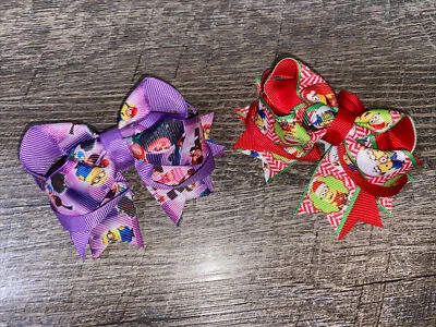Lote de moños de cabello de Navidad púrpura rojo verde Despicable Me Gru Minions para niñas Foto 1 de 4