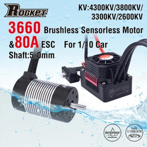 Rocket 3660 Brushless Sensorless Motor 4300 /3800 6000KV 80A ESC for 1/10 RC Car - Picture 1 of 20