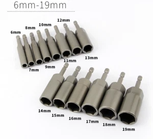 Brocas de perno de tuerca de impacto de largo alcance 6-19 mm zócalo magnético hexagonal de 1/4" Cr-V - Imagen 1 de 9