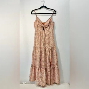 NEW She + Sky Floral Ruffle Tiered Spaghetti Strap Tie Front Midi Dress Medium - Picture 1 of 11