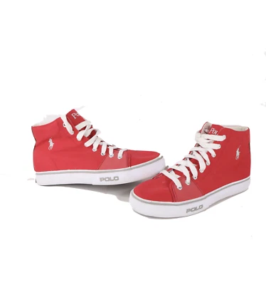 Vintage Ralph Lauren Mens 8.5 Distressed Spell Out High Top Sneakers Shoes Red - Image 1 of 4