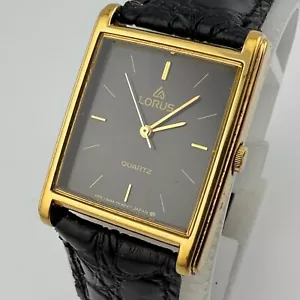 Vintage Lorus Quartz Watch V515-5150 Unisex Gold Tone Black Rectangle New Batter - Picture 1 of 6