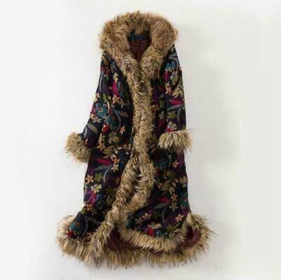 Chaqueta con capucha gruesa bohemia floral para mujer abrigo cálido acolchado de algodón Foto 1 de 4