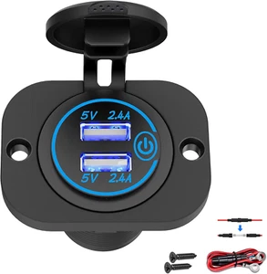 Dual USB Socket 12V Marine Outlet with Switch Golf Cart USB Port - Photo 1 sur 12