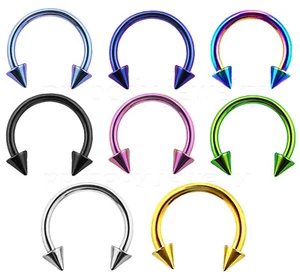 2pcs. 16G Anodized Steel Spike End Horseshoe Circular Barbell Earring Lip Septum - Picture 1 of 2