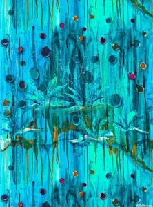 Eau de Parfum Blue Abstract Art Floral Blooms Frond Design Quilt Fabric 1/2 yd - Picture 1 of 1