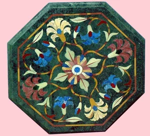 18" Green Marble Patio Table Top Pietra Dura Inlay Work Home Room Decor Item - Picture 1 of 4