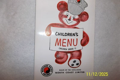 Vagón comedor Northern Pacific Railroad NORTH COAST LIMITED menú infantil Bear Cub Foto 1 de 3