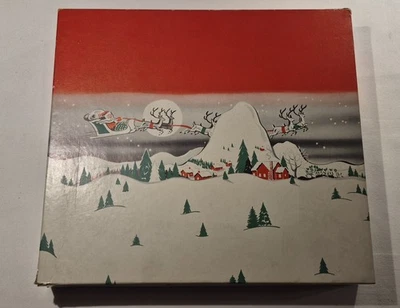 Vintage Christmas Santa & Reindeer Scene Village GIFT BOX  Used - Image 1 of 4