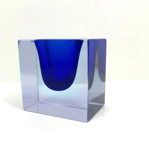 Vintage ART GLASS Clear Cobalt Bllue Vase 1960s MCM Modern - Picture 1 of 8