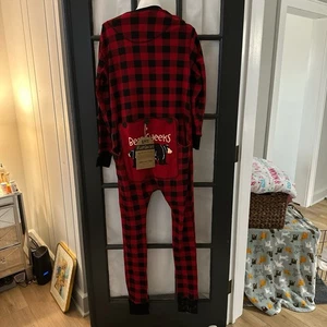 Lazy One Flapjack Red Black Plaid Pajama One Piece Adult Small NWT - Picture 1 of 5
