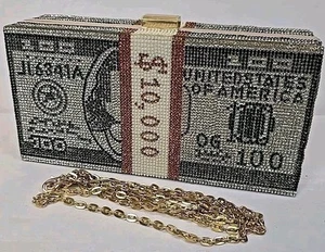 Handbag Purse New Money Clutch With 2 Handle Style Rhinestone Bling Maximalist - Picture 1 of 14