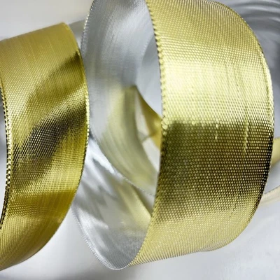 "CINTA METÁLICA Oro Plata Reversible Elegante Cableado 10 yardas X 1.5"" Ancho Nuevo" Foto 1 de 4