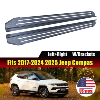 Running Board Fits for 2017-2024 2025 Jeep Compass Side Step Nerf Bar w/brackets - Image 1 of 4