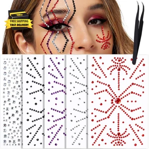 Gemme Viso per Donna, Adesivi Gioielli Viso Halloween, 4 Colori (Rosso, Nero, Viola - Foto 1 di 7