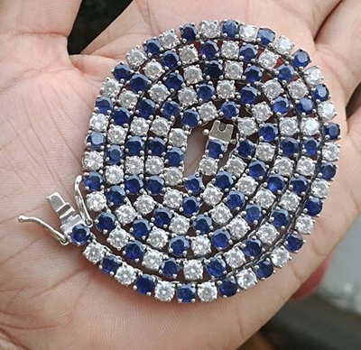 20ct Lab Grown Diamond Ruby men's Tennis Necklace 22" 14K White Gold Over - Image 1 of 4