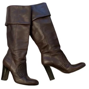 MISS SIXTY Knee High Heel Riding Boots Brown Leather Cuffed Italy 40 /US 9 Y2K - Picture 1 of 9