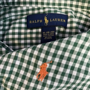 Ralph Lauren Youth XL verde bianco Gingham check manica lunga abbottonata 18-20 - Foto 1 di 5