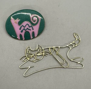 Zwei Katze & Hund Tier Anstecknadel Broschen, Vintage Südwesten Nachlass Fund Schmuck - Bild 1 von 7