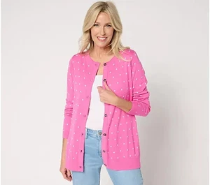 Belle by Kim Gravel Mini Dot Pop Button Cardigan-Preppy Pink-XXS-NEW-A676934 - Picture 1 of 2