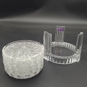 Waterford Crystal Marquis Diamond 7 Piece Coaster Set Clear Glass Vintage 1980s - Picture 1 of 9