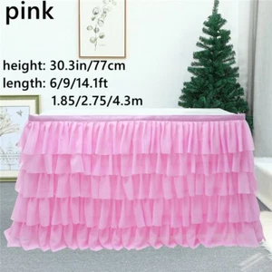 Ruffle Layered Tablecloth Table Skirt Cover Decor Tiered Baby Birthday Party Art - Picture 1 of 17