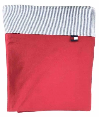 Tommy Hilfiger QUEEN Red Flat Sheet With Oxford Stripe Border 100% Cotton Foto 1 de 3