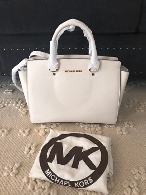 Michael Kors Selma Cartera Grande Cremallera Superior Cuero Blanco Foto 1 de 4