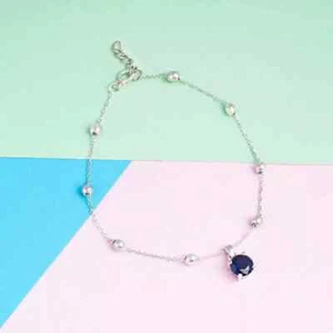Round Lab-Created Sapphire Diamond Women's Beauty Anklet 14K White Gold Plated - Picture 1 of 5