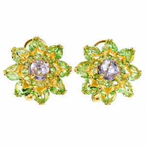 Shola Genuine Natural Tanzanite & Tsavorite Earrings Silver E246 - Picture 1 of 3