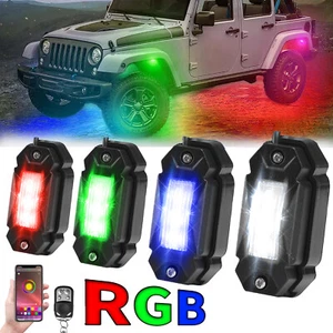 4 Pod RGB LED Rock Lights Underglow with Bluetooth APP Control For UTV ATV RZR - Picture 1 of 12
