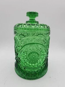 Barattolo Biscottiera Vintage Imperial Hobstar Vetro Verde Con Coperchio Alto 7 3/4” - Foto 1 di 14