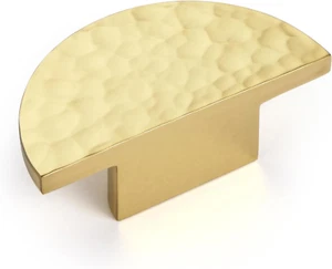 2-Pack Solid Brass Cabinet Knobs, Semicircle Gold Drawer Knobs, Hammered Dresser - Picture 1 of 9