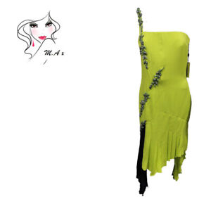 GIANNI VERSACE green black jewelled silk one shoulder evening dress size 8 NEW