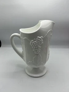 Antique Vintage White Milk Glass Pitcher Grapes Huge Holiday Pitcher Decor - Picture 1 of 8