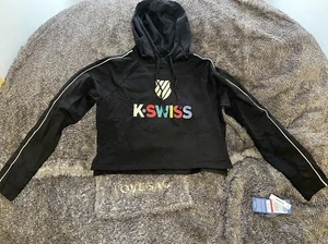K-Swiss Women’s Fleece Black Cropped Hoodie Size S MSRP $60 NWT Brand New - Picture 1 of 5