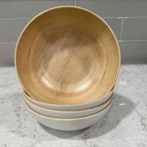 SET 4 SALAD BOWLS Tommy Bahama Natural Wood Grain White Back Melamine Soup Serve - Picture 1 of 9