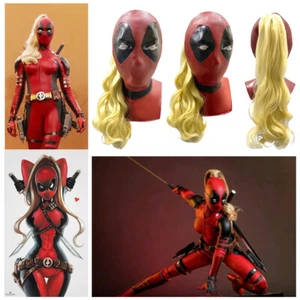 2024 Deadpool & Wolverine Ladypool Mask Halloween Latex Headgear Prop Helmet Wig - Picture 1 of 38