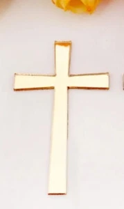 Gold Acrylic Cross angled Cake Topper ,Christening , Holy communion , Wedding - Picture 1 of 3
