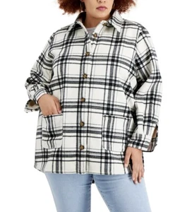 Style & Co. Women's Plaid Shirt Jacket Ivory Black Plaid Plus Size 1X - Picture 1 of 4