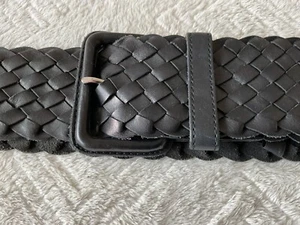 THE WHITE COMPANY real leather ladies wide black woven belt BARELY USED - Picture 1 of 4
