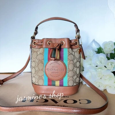 NWT Coach Mini Dempsey Bucket Bag In Signature Jacquard With Stripe CC318 - Image 1 of 4