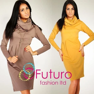 Sensible Women's Dress Cowl Neck Knitted Funnel Jersey Size 8-14 FK1136 - Picture 1 of 7