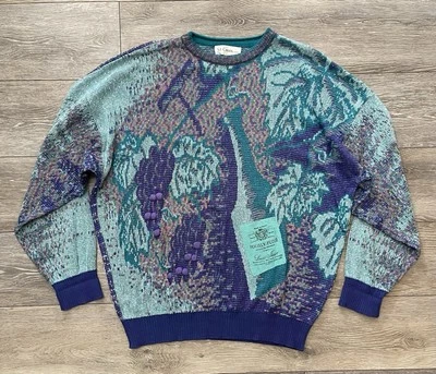 Rare Vtg St. Croix Grape Clusters Wine Enthusiast Abstract Print Sweater XL - Image 1 of 4