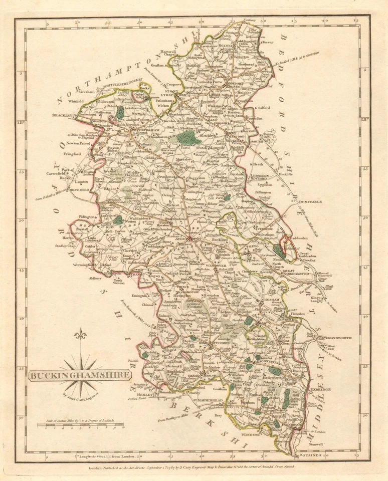 Antique county map of BUCKINGHAMSHIRE by JOHN CARY. Original outline colour 1787 - Image 1 of 1