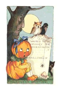 Zucca di Halloween vintage fatta a mano modello punto croce contato grafico - Foto 1 di 1