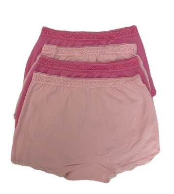  Girl's Underwear Pink Soft Cotton 4 Panties Boy-short Lace Trim XL (10/12) - Image 1 of 2